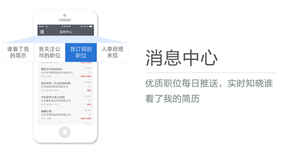 優(yōu)質(zhì)職位每日推送，實時知曉誰看了我的簡歷